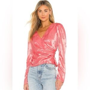 Bardot Women's Floral Wrap Top Pink V-Neck Long Sleeve Size S Button Accents